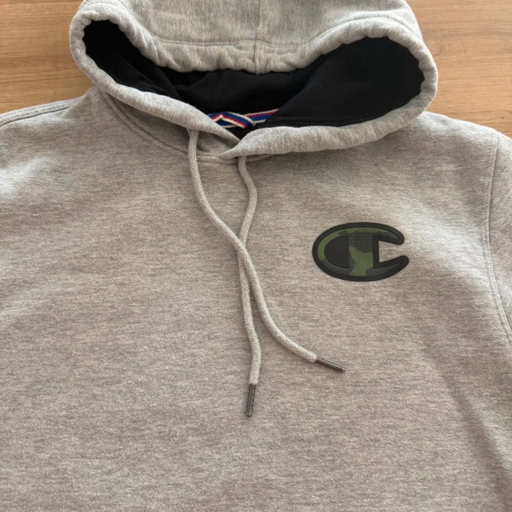 Champion Mens Heather Gray Camo Logo Pullover Hoodie Small - Picture 2 of 8